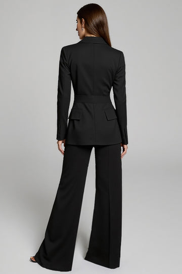 Long Sleeve Notched Lapel Black Work Dress